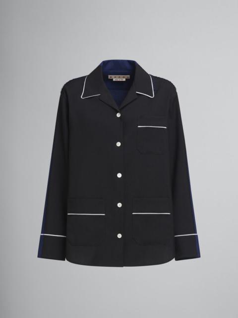 BLACK WOOL PYJAMA SHIRT WITH CONTRASTING BACK