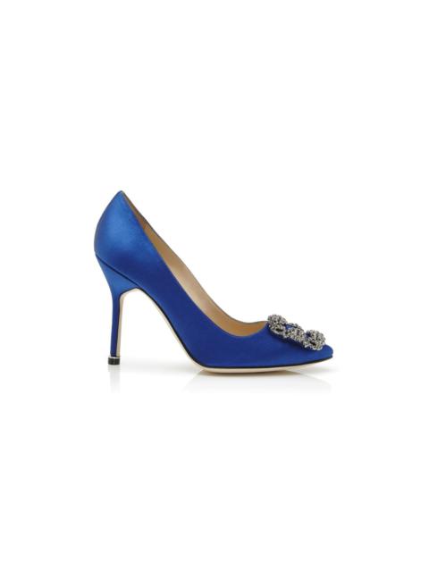 Blue Satin Jewel Buckle Pumps