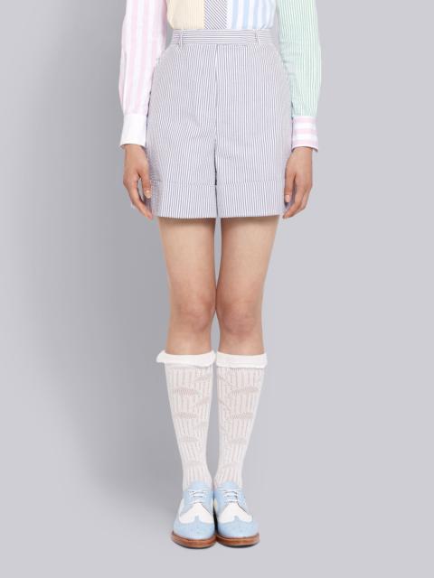 Navy Seersucker High Waist Short