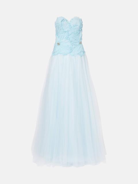 Edra floral strapless tulle gown