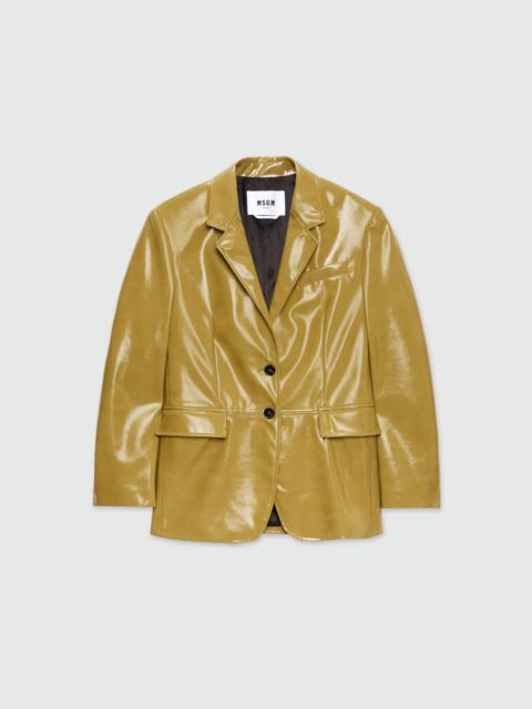 Olive green single-breasted vinyl jacket