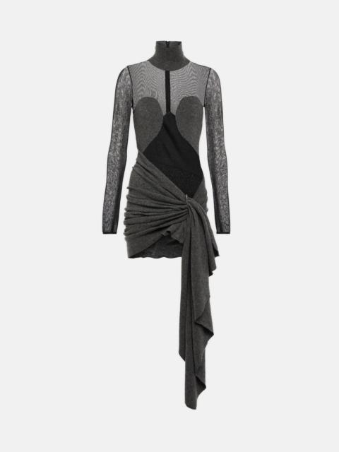 Mesh and wool draped minidress