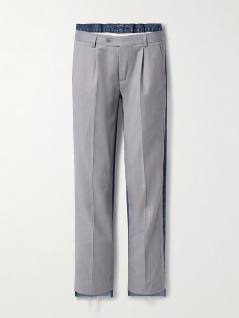 Denitrouser Paneled Pleated Wool-blend And Denim Pants