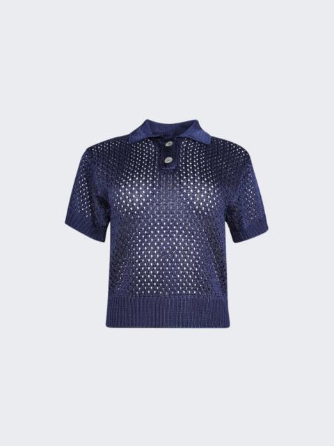Sporty Perforated Polo Navy