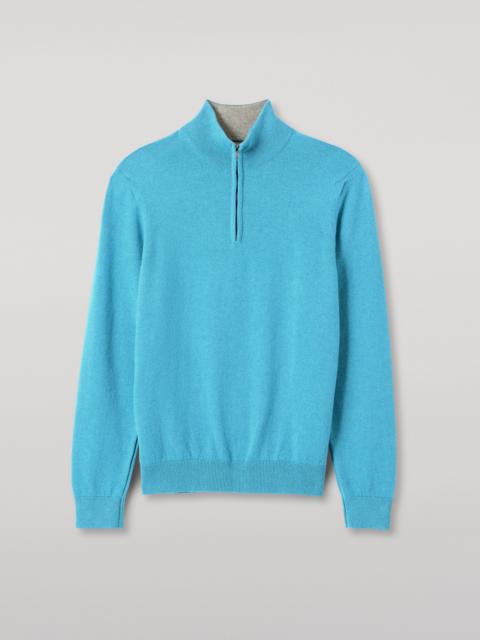 Rory Blue & Grey Classic Cashmere Contrast Zip Neck Jumper