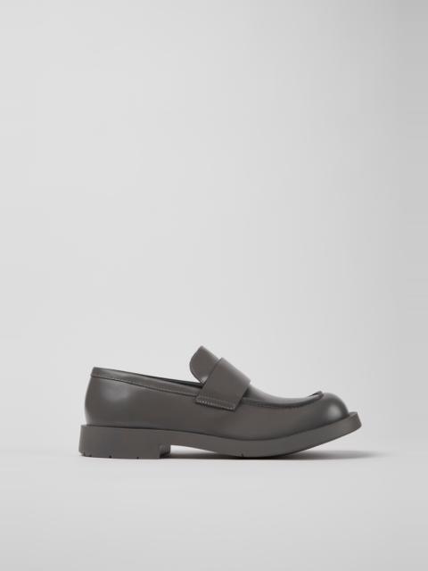 Gray leather loafers