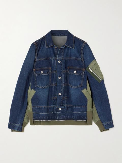 Paneled Distressed Denim And Shell Jacket