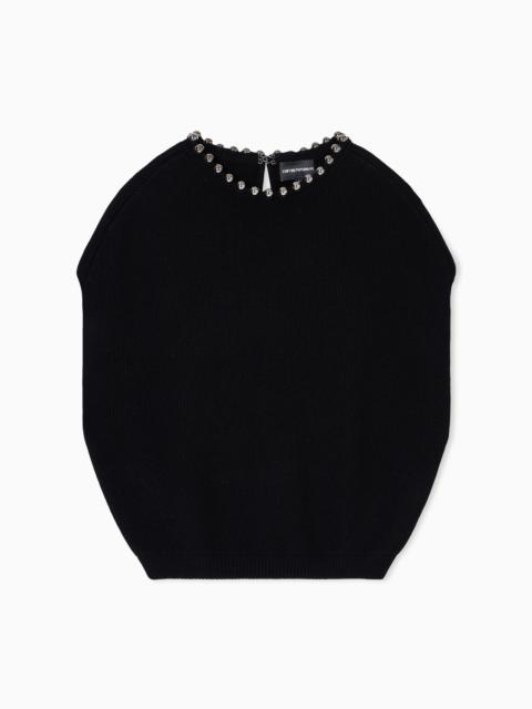 VIRGIN WOOL AND CASHMERE TOP WITH OVERSIZED METAL SPHERES