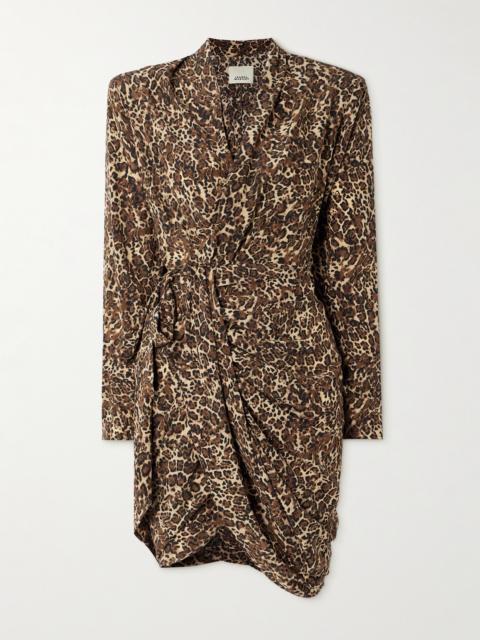 Cleora Asymmetric Belted Leopard-print Stretch-silk Dress