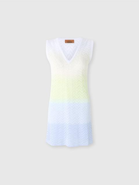 Gradient chevron viscose V-neck mini-dress