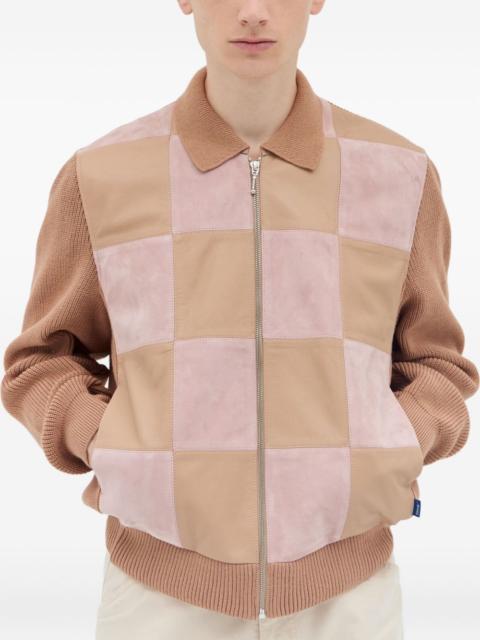 knitted-panel suede jacket