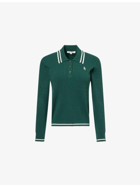 Embroidered-Logo Cable-Knit Polo Jumper