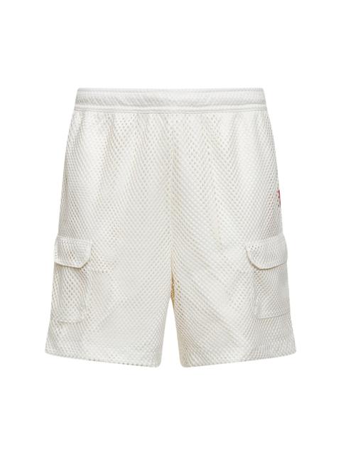 White Red Box Mesh Utility cargo shorts