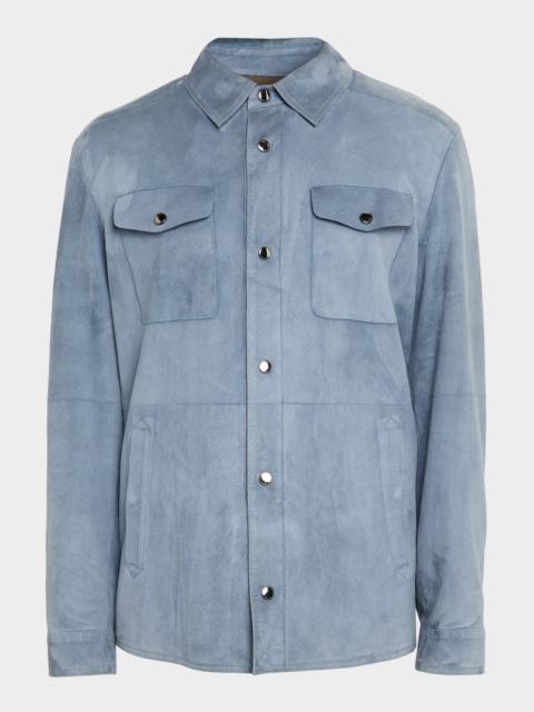 Men's Nuvola Suede Snap-Front Overshirt