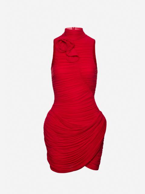 High-neck draped mini dress in red