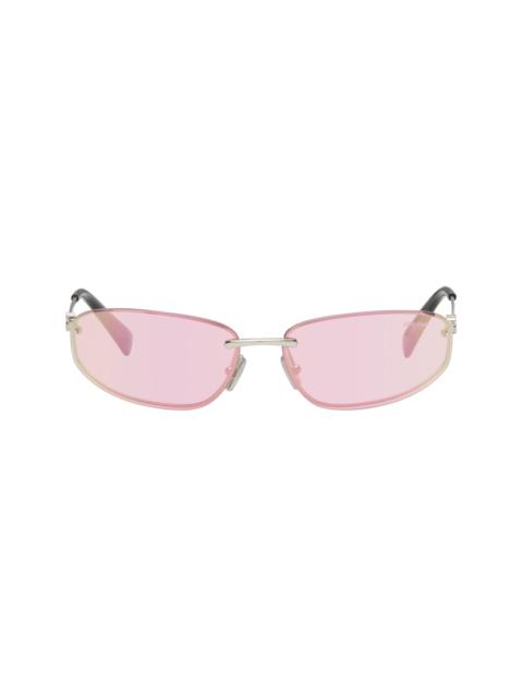 Pink Rimless Metal Oval Sunglasses