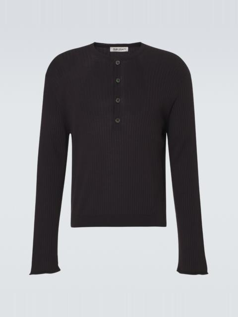 Fine Henley ribbed-knit cotton sweater