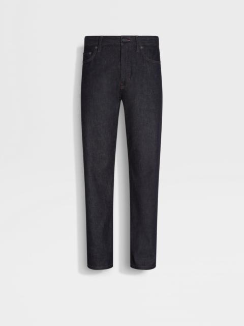 BLUE STRETCH COTTON AND CASHMERE ROCCIA JEANS