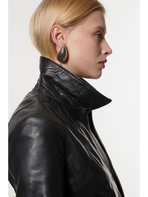 Leather Collared Zip Through Tailored Jacket