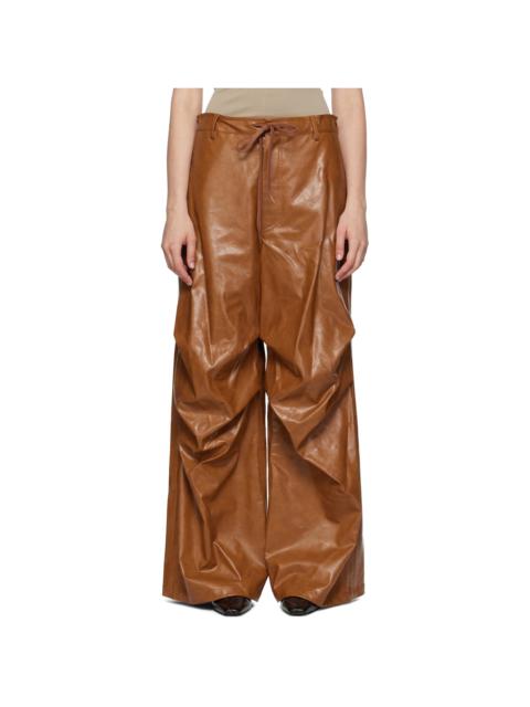 Brown Draped Faux-Leather Trousers