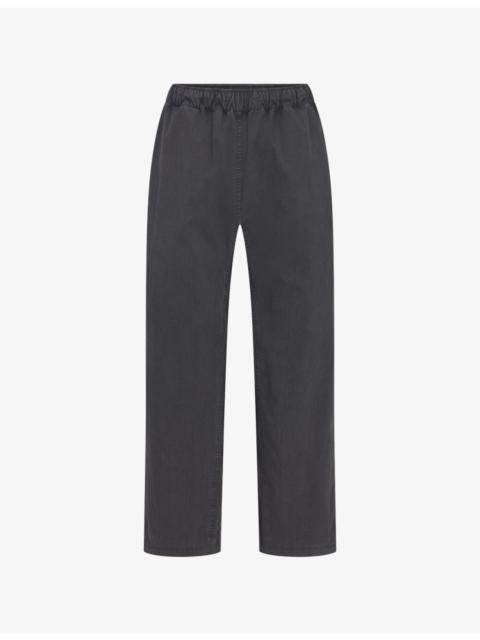 Straight-Leg Elasticated-Waist Cotton-Blend Trousers