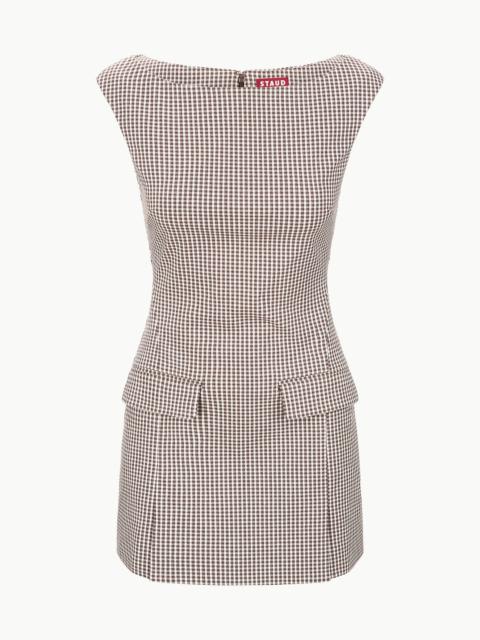 STAUD WALKER DRESS DARK CHOCOLATE MICRO CHECK