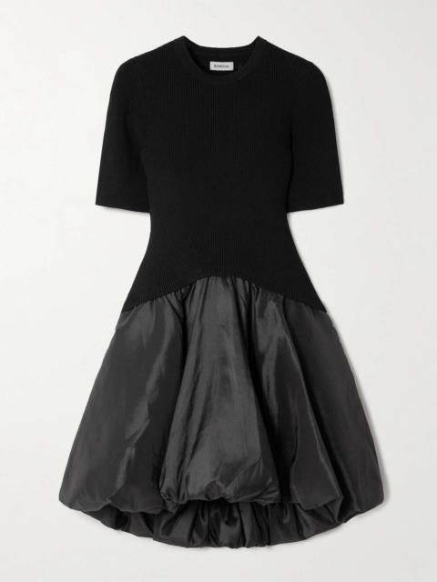 Kenny ribbed-knit and pleated taffeta mini dress