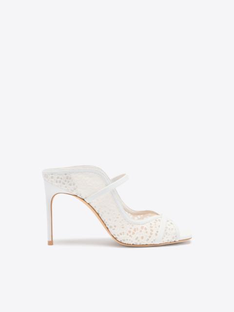 Noah 90 White Broderie Mesh Heeled Mules