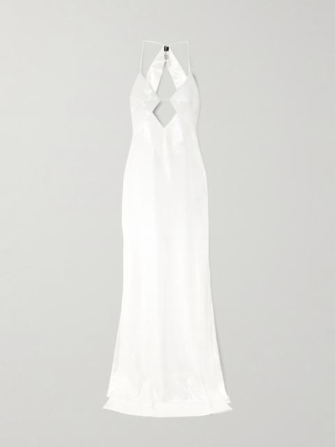 Kite Cutout Sequined Satin Maxi Dress