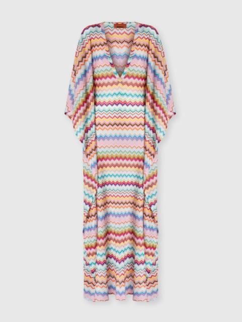 Long caftan cover-up with micro pixel-effect zigzag pattern