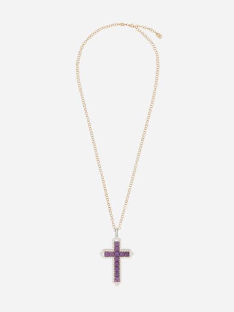 Cross Pendant 18-carat yellow and white gold, amethysts, and diamonds