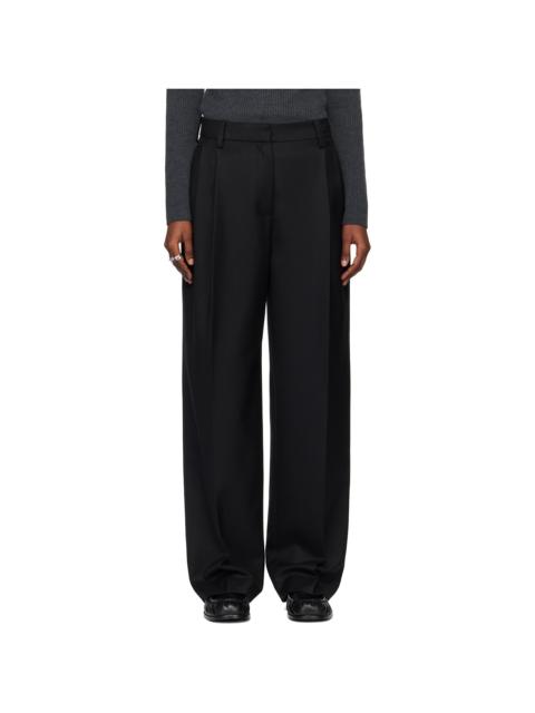 Black Pleated Wool Tailored Trousers