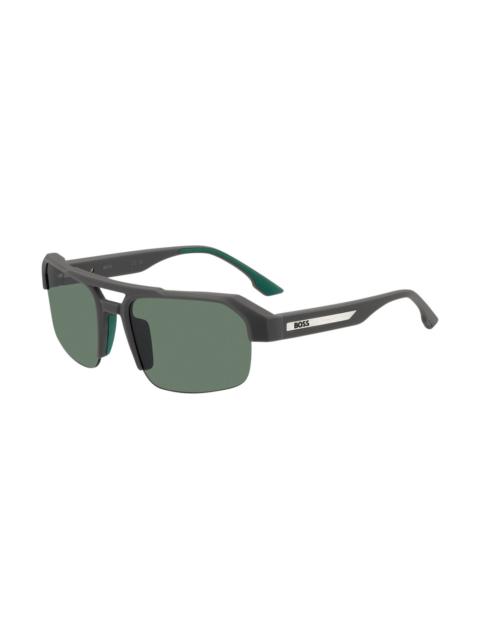 GRAY SUNGLASSES WITH TEMPLE INSERT AND LOGO