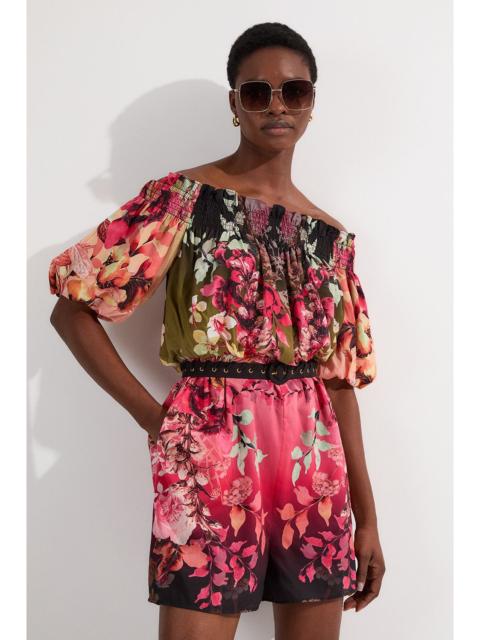 Tall Voile Mirrored Floral Woven Bardot Playsuit