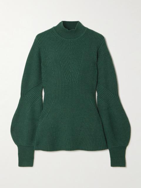Ribbed Wool Peplum Sweater