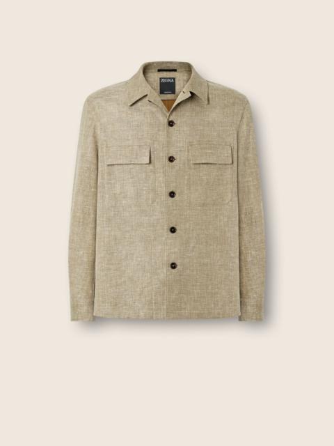 CROSSOVER LINEN WOOL AND SILK BLEND OVERSHIRT