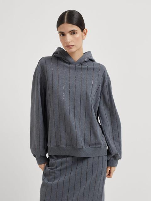 Cotton smooth French terry hooded sweatshirt with dazzling chalk stripe embroidery