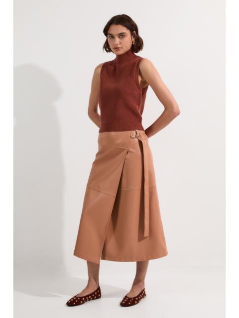 Petite Faux Leather Tie Detail Wrap Midi Skirt