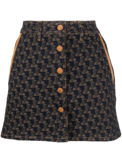 logo-jacquard denim skirt