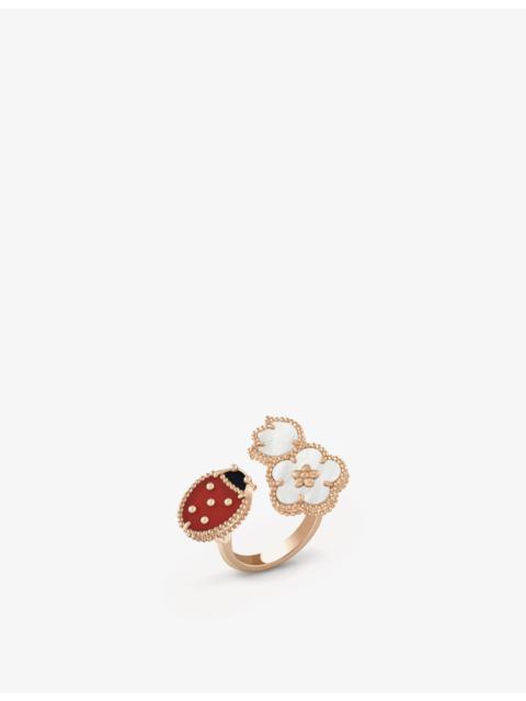 Lucky Spring Between the Finger 18ct rose-gold carnelian, mother-of-pearl and onyx ring