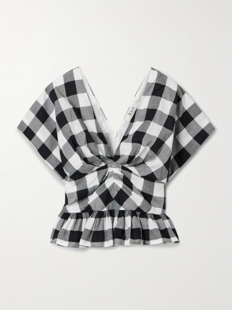 Gathered Gingham Cotton-poplin Peplum Top
