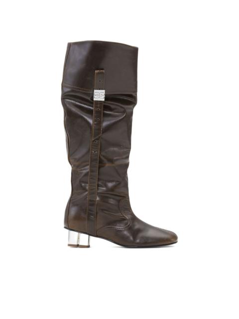 slouched knee-high leather boots