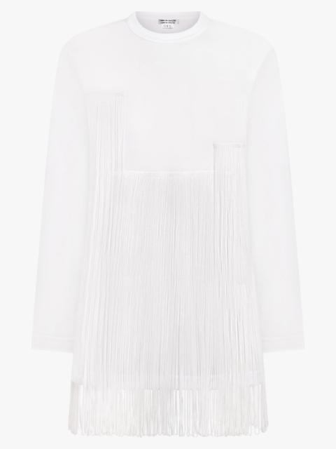 CREW NECK LS TOP WITH TASSEL DETAIL | WHITE