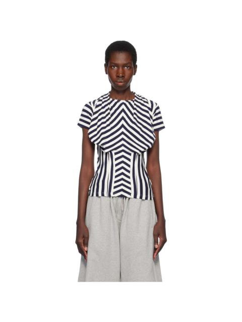 Navy & White Stripe Bra Draping Jersey T-shirt