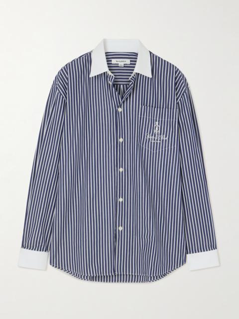 Vendome Oversized Embroidered Striped Cotton Oxford Shirt