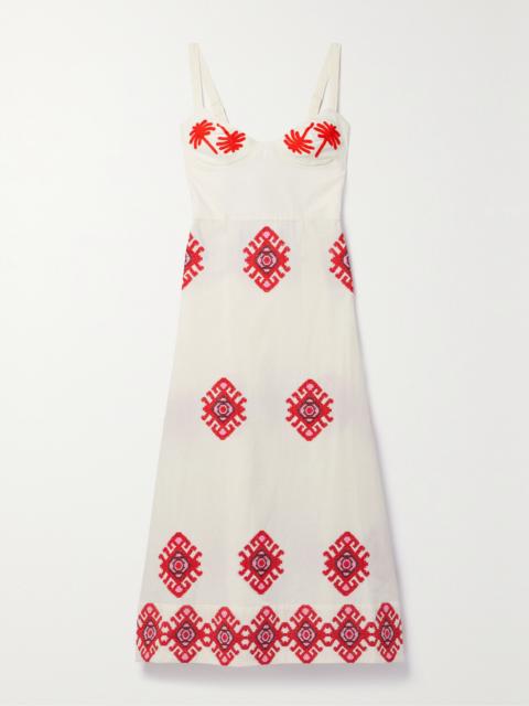 + Net Sustain God Enkai Embroidered Cotton-poplin Midi Dress