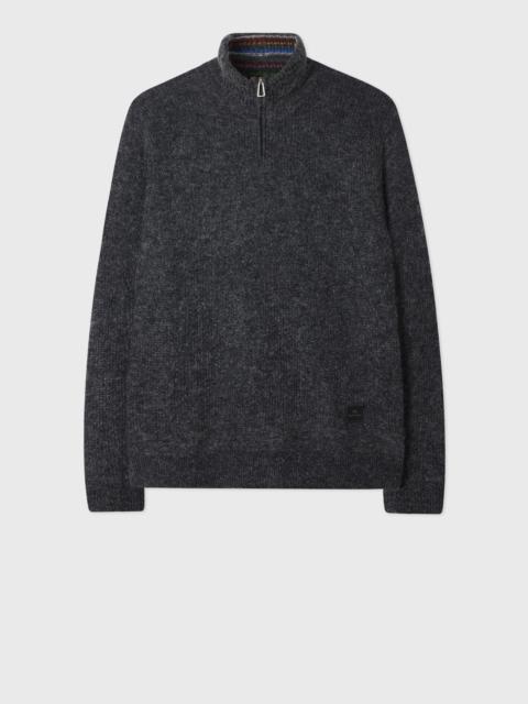 Dark Charcoal Cotton & Wool Blend Half-Zip Sweater