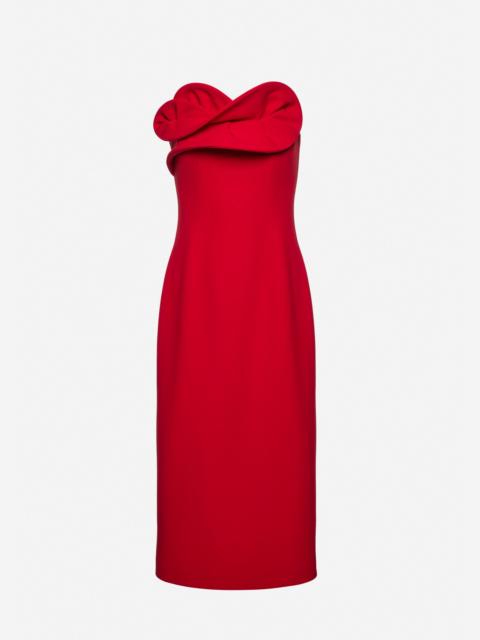 Wool corset dress with sculptural neckline in red