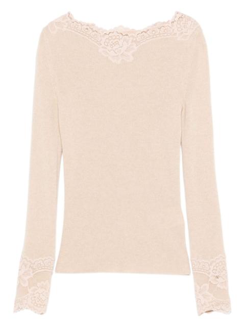lace-trim ribbed top