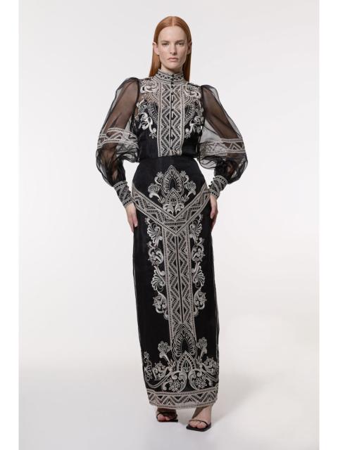 Embroidered Organdie Woven Midi Skirt